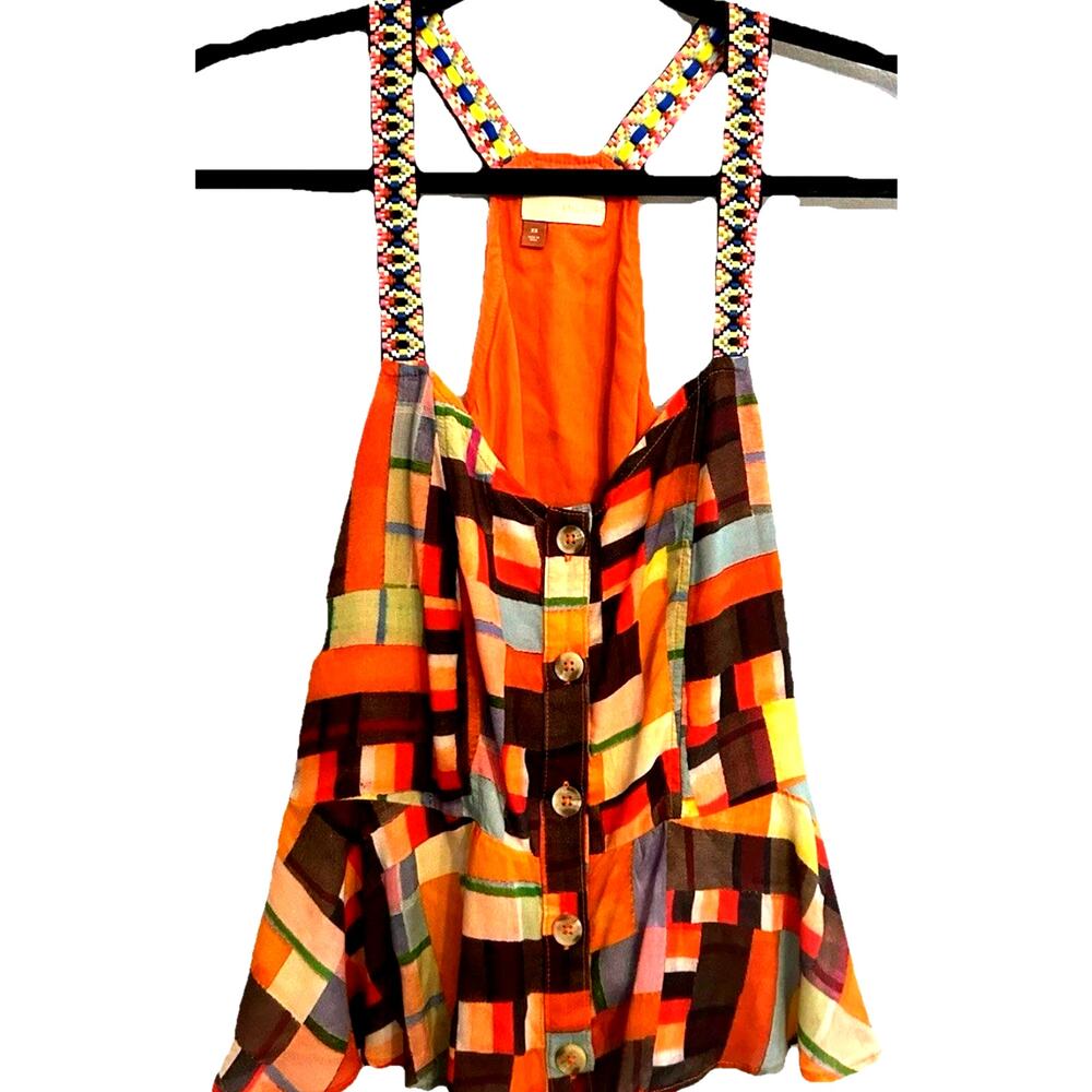 Pilcro patchwork top Anthropologie Festival Boho Crop Top Abstract Peplum xs